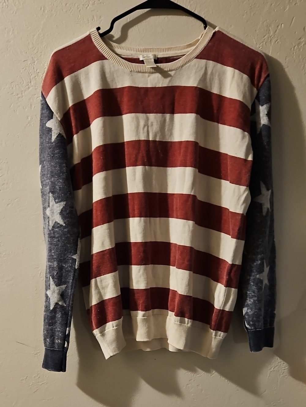 Forever 21 Red, White & Blue Star Sleeve Striped Long Sleeve Tee